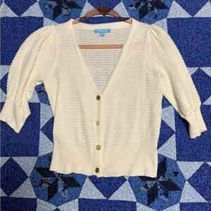 Draper James Cream Cardigan Sweater with V-Neck